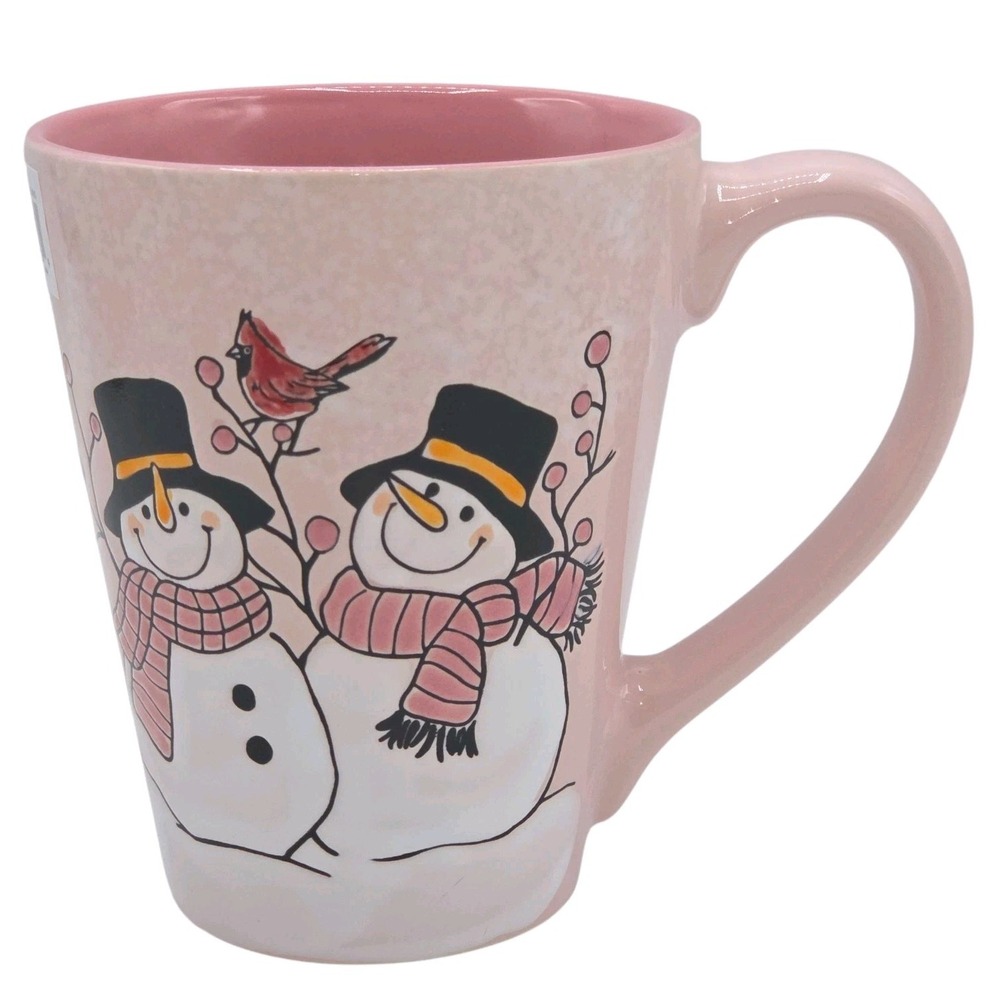 Spectrum Designz Embossed Winter‎ Cardinal Snowman Coffee Mug 16oz  Hand Painted